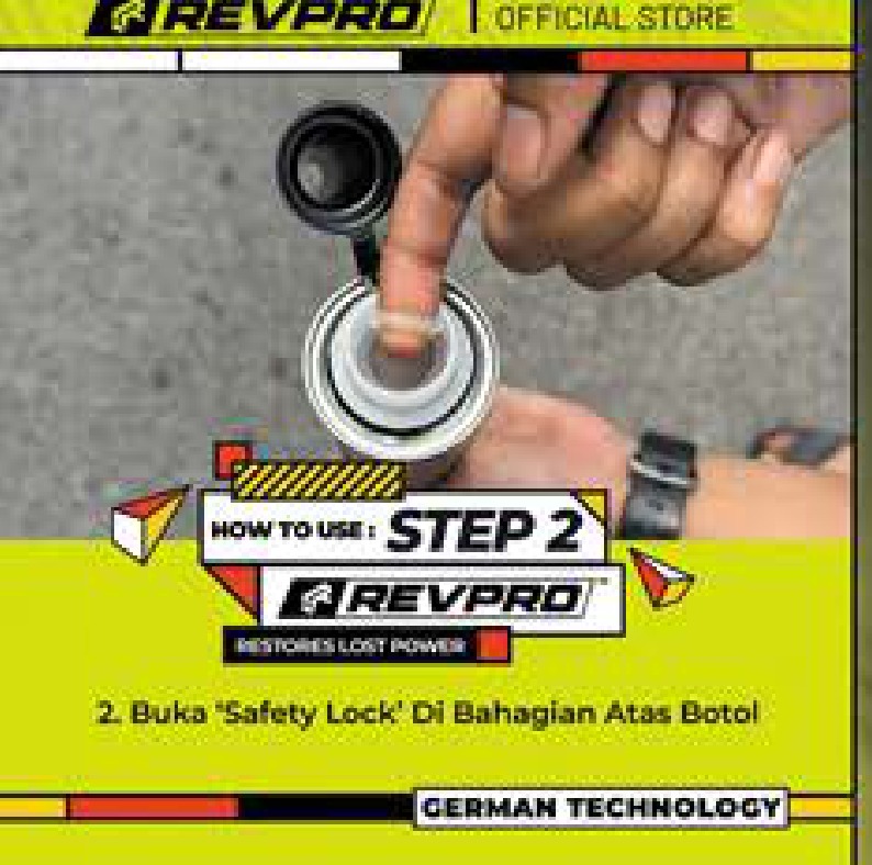 Langkah 2 — buka safety lock di bahagian atas botol